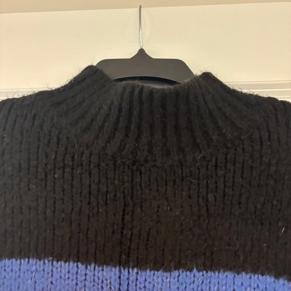 Fantastic Fawn Black Colorblock Stripe Mock Neck Fuzzy Sweater - Picture 3 of 7